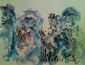 8,5x11 Afroamerikanisches Gemälde "Conversing": - R Doward Fine Art - Bild 1 von 1