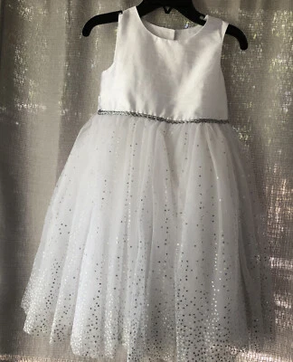 Marmellata Girls White Silver Formal Satin Tutu Dress Gown Sz 2T Flower Girl B(3 - Image 1 of 4