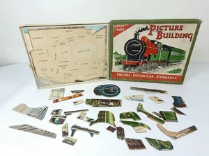 1909 Father Tuck Picture Building Locomotive Engine Motorcar Steamship Puzzle - Picture 1 of 10