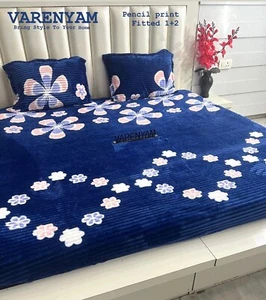 STRIPED PENCIL PRINT WARM FITTED BEDSHEET WITH PILLOW COVER (FREE SHIPPING) - Picture 1 of 1