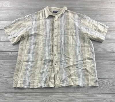 Roundtree & Yorke Men's Linen Blend Stripe Short Sleeve Button Front Shirt Sz XL - Image 1 of 4