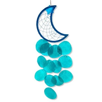 Moon Capiz Windchime - Crescent Moon Dreamcatcher Teal Capiz Windchime - Image 1 of 4