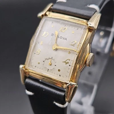 手表宝路华复古“参议员”,1940 年代,8AH Mvt,17J,黄金 RGP,坦克跑步 — 第 1/4 张图片