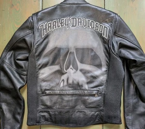 Harley Davidson LARGE Men's RUSHMORE Skull Reflective Leather Motorcycle Jacket - Picture 1 of 24