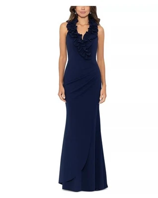 Vestido de noite Xscape feminino longo com babados azul marinho tamanho 4petite NOVO! - Imagem 1 de 4