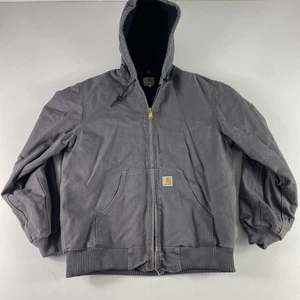Vintage Carhartt J140 Jacket Mens Medium Grey Quilt Lined Hooded Full Zip USA - Picture 1 of 10