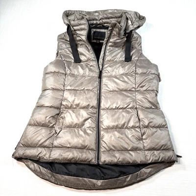 Weatherproof Women’s Taupe Gray Quilted Puffer Vest S Hooded Lightweight Fleece - Image 1 of 4