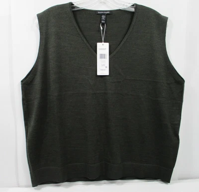 -全新带标签 Eileen Fisher V 领背心超细美利奴羊毛灰色 M 码 — 第 1/3 张图片