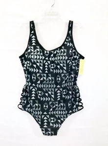 Costa del Sol Badeanzug Plus 2X Einteiler Schwarz Weiß Geo Bauchkontrolle Neu Neu mit Etikett - Bild 1 von 8