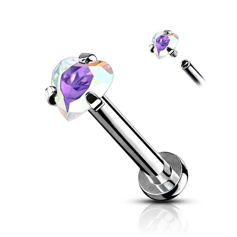 Piercing Orecchio Labret Pietra Cuore Aurore Boreale - Immagine 1 di 1
