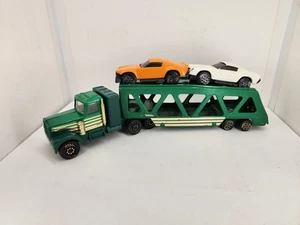 1982 TONKA Green KENWORTH Tractor Trailer Truck Car Hauler With 2 Tonka Cars - Picture 1 of 16