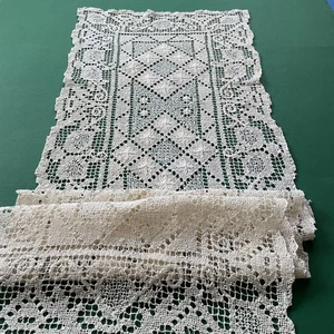 Corsia runner vintage filet modano #1motivo a rombi 102x34 cm cotone - Foto 1 di 14