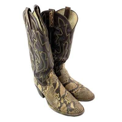 Vintage 6921 Snakeskin Leather Tall Pull On Leather Boots Mens US 9 D - Image 1 of 4