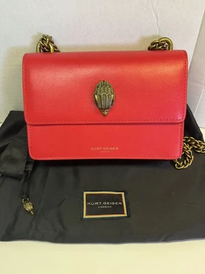 Kurt Geiger Crossbody Bag Gold Hardware Red Leather Shoreditch NWT Beautiful  - Image 1 of 4