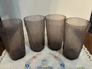 Set Of 4 Vintage Morgantown Crinkle Tumbler Glasses Purple amethyst 16oz - Picture 1 of 4
