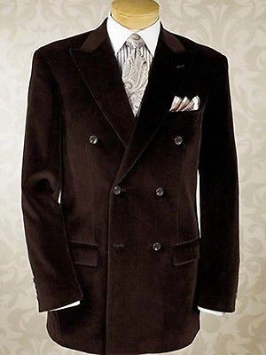 Abrigo Blazer Chaqueta Para Hombres Diseñador Novio Boda Doble Pecho Marrón Terciopelo Foto 1 de 2