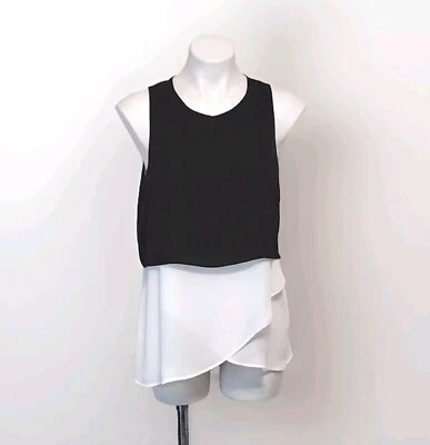 Joseph Ribkoff Colorblock Double Layered Black-White Chiffon Tank Top Medium  Foto 1 de 4