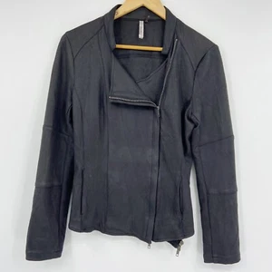 Miilla Stitchfix Womens Faux Suede Moto Jacket Double Zip Stretchy Black Sz S - Picture 1 of 6