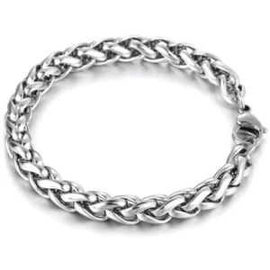 8MM Silver Stainless Steel Wheat Link Chain Bracelet Men Women Xmas Gift 8/9/10" - Picture 1 of 5