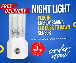 Automatisches LED Nachtlicht Plug in Energiespar Dämmerung 2 Dämmerungssensor Mehrfarbig  - Bild 1 von 2