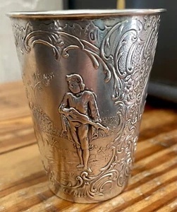 Antiker Ludwig Neresheimer Deutscher Hanau 3 Zoll Repousse Silber Becher - Bild 1 von 12