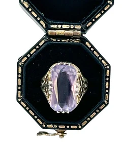 Vintage Art Deco Fancy Cut Purple Stone 14k Yellow Gold Size 3 - Picture 1 of 9