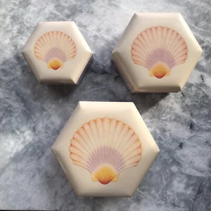 Vintage Nesting Sea Shell Boxes Hong Kong Lot Of 3 - Picture 1 of 12