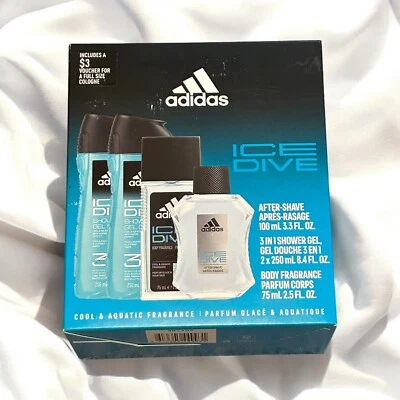 Adidas Ice Dive 4 Piece Set Cool Aquatic Body Fragrance Shower gels Aftershave - Image 1 of 4