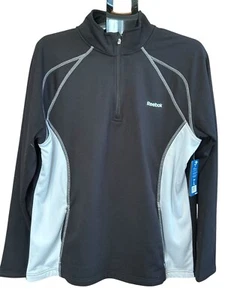 New REEBOK MEN LARGE BLACK FLEECE SWEATSHIRT ZIPPER LS PULLOVER NWT - Picture 1 of 6