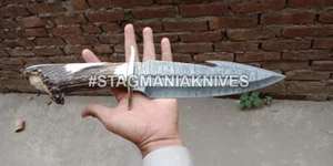Hand Forged Damascus Steel Hunting 1994 Stag Fixed Blade Bowie Knife Vintage  - Picture 1 of 2