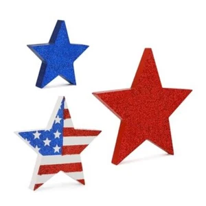 3 Pieces 4th of July Decorations Wood Set,Rustic Memorial Day Tiered Tray Star - Picture 1 of 7