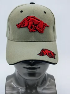 Arkansas Razorbacks Cap Hat - Khaki - Contrast Underbill - Embroidered Logo - Picture 1 of 7
