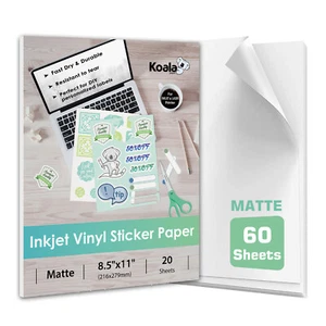 60 pegatinas de vinilo blanco mate imprimible koala papel impermeable inyección de tinta + láser 8,5 - Imagen 1 de 14