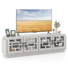 4-Door Glass Entertainment Center Farmhouse TV Stand for TVs up to 75'' Oak