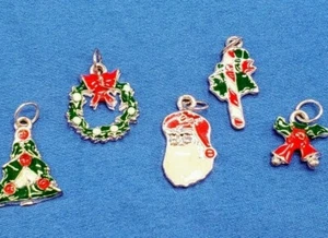 Christmas Holiday Charm Bracelet Pendent Silver Colored Metal Enamel... - Picture 1 of 12