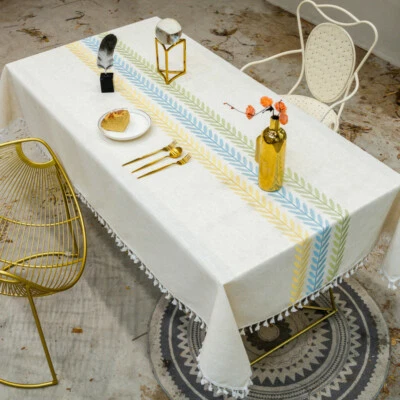 Borla Bordada Rectángulo Mantel Cuadrado Cubierta de Mesa Decoración Algodón Lino Foto 1 de 4