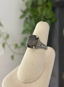 Estate Sterling Silver CNA Signed 925 Smokey Topaz Filigree Art Deco Ring 6.75 - Picture 1 of 24