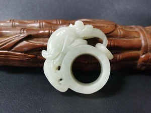 China Exquisite Natural Hetian Jade Hand-carved Phoenix  Finger Ring - Picture 1 of 5