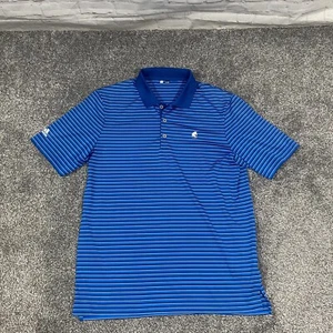 Adidas Blue Striped Short Sleeve Sz L Golf Polo - Picture 1 of 10