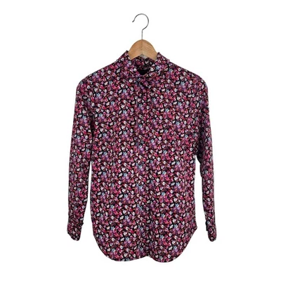 J. Crew Liberty Floral Ruffle Button Up Shirt 4 Neck Tie Colorful Cotton - Image 1 of 4