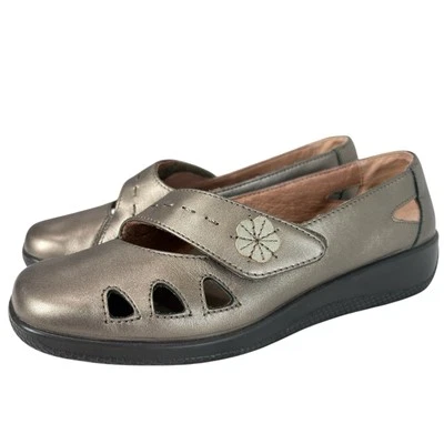 Hotter Bliss Mary Jane Dorado Cuero Metálico Cómodo Mocasines Mujer Zapato Talla 6.5 Foto 1 de 4