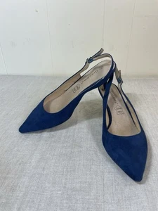 Greatonu Slingback Kitten Heels Pointed Toe Dress Pumps Shoes Blue suede leather - Picture 1 of 5