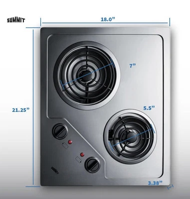 Summit CR2B122 из нержавеющей стали 2 горелки электрическая варочная панель - Изображение 1 из 4