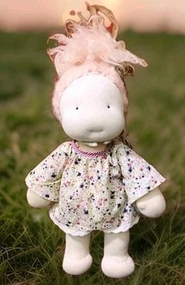 Vintage Classic 16" Waldorf Cloth Doll Floral Dress Stuffed Doll - Image 1 of 4