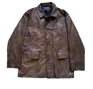 Polo Ralph Lauren Polo Sport Brown Leather Jacket Size Large Long Coat - Picture 1 of 7