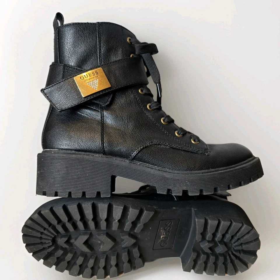 Botas de Combate Guess Los Angeles para Mujer 7 Negras Gruesas Plataforma Con Cordones + Cremallera Foto 1 de 4