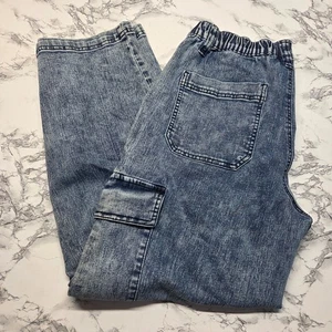 Madden Girl Extra Large Vintage Wash Elastic Waist Wide Leg Cargo Jeans - Bild 1 von 10