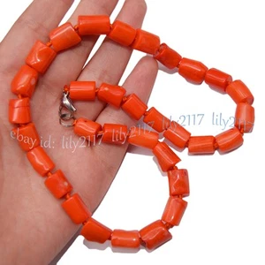 Natural Orange Red Coral Irregular Barrel Gemstone Beads Necklace 14-48 inches - Picture 1 of 19