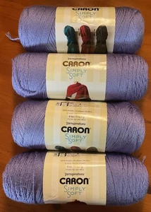 New Caron Simply Soft Yarn Lot Of 4 Lavender Blue 6 Oz 315 Yds Each Skein - Picture 1 of 5
