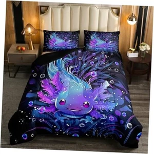 Cute Axolotl Bedding Set Boys Girls Size Salamander Full Blue Purple Black - Picture 1 of 7
